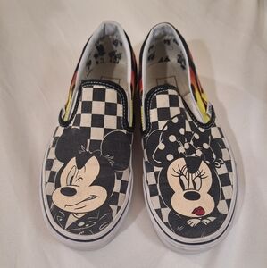 Vans Black White Checkerboard Mickey & Minnie Slip-On Sneakers